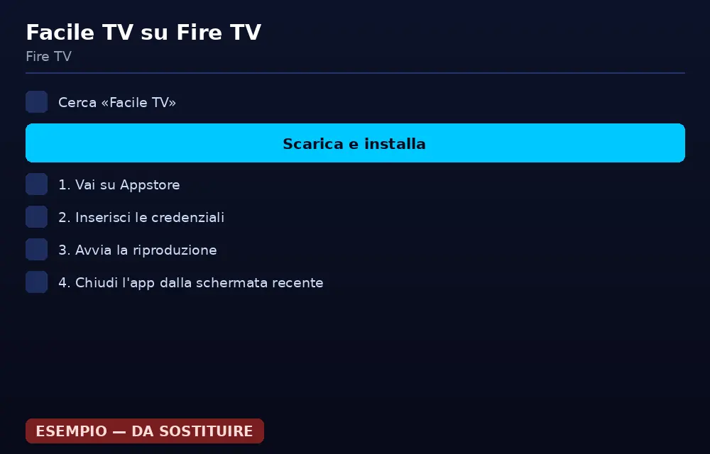 Pagina dell'Appstore di Fire TV con il player Facile TV nei risultati