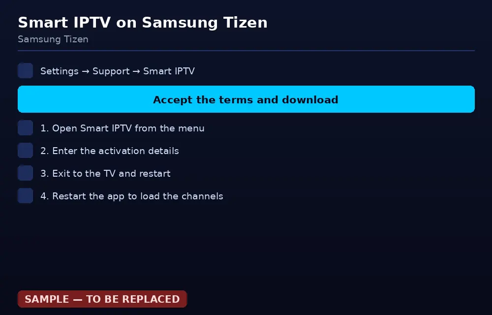 Smart IPTV activation screen with the fields for your access details