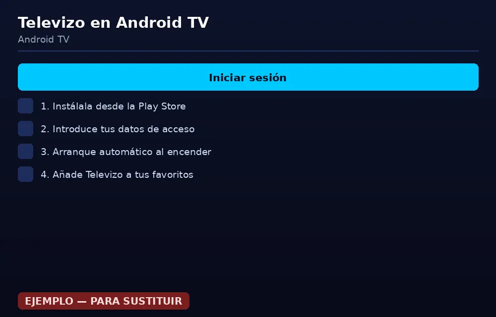 Campos de acceso de Televizo con host, usuario y contraseña