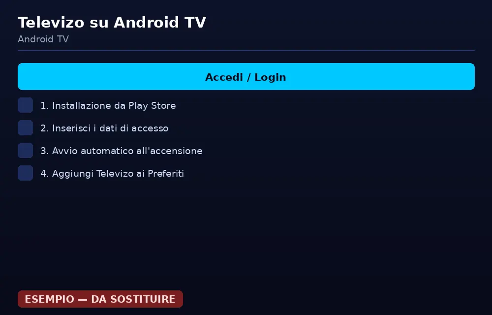Schermata di login di Televizo con i campi da compilare